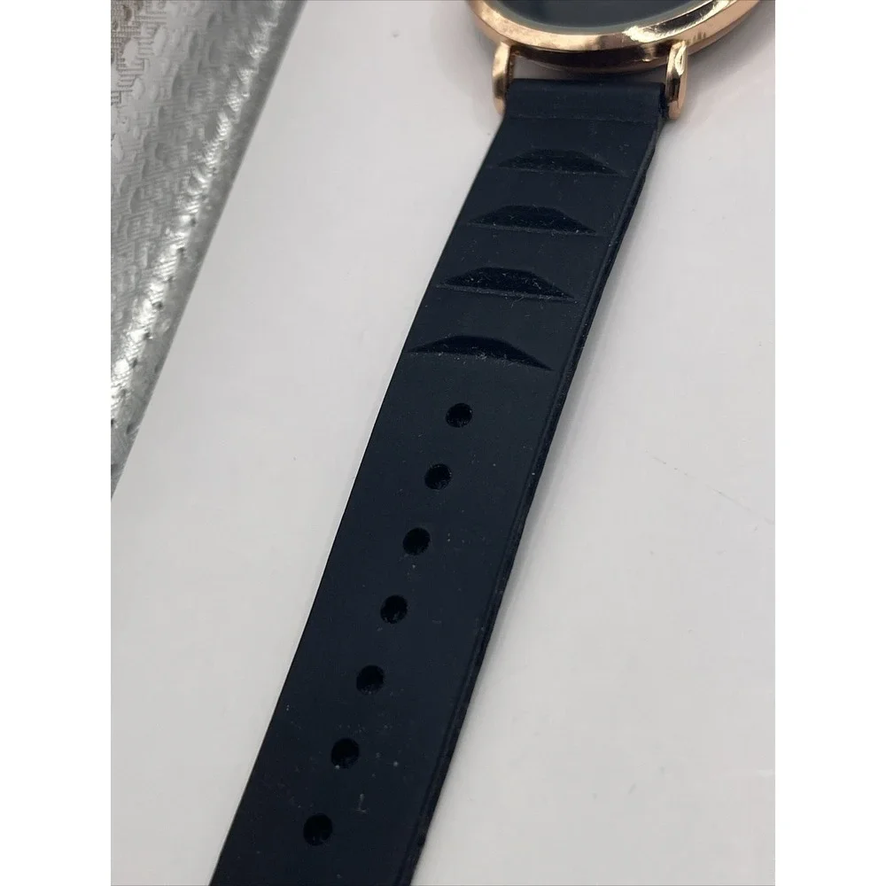 Unisex Quartz Watch Rose Gold‎ 39mm Case Black Silicone Band- New Battery